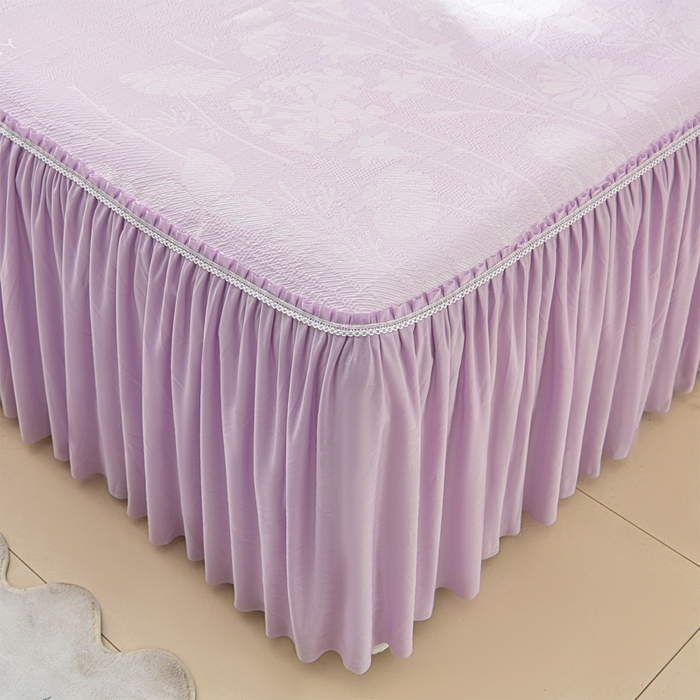 91家纺网 家纺一手货源 找家纺 绘萱家居 2026新款PE提花冰凉豆豆床裙款凉席席子凉席 春语佳人-紫