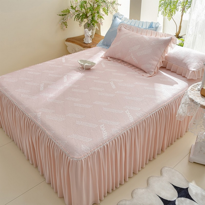 绘萱家居 2026新款PE提花冰凉豆豆床裙款凉席席子凉席 帝塞纳-粉