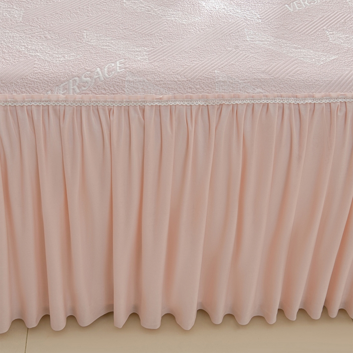 91家纺网 家纺一手货源 找家纺 绘萱家居 2026新款PE提花冰凉豆豆床裙款凉席席子凉席 帝塞纳-粉