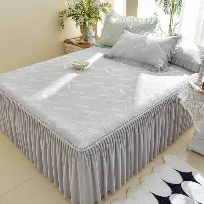 绘萱家居 2026新款PE提花冰凉豆豆床裙款凉席席子凉席 帝塞纳-灰