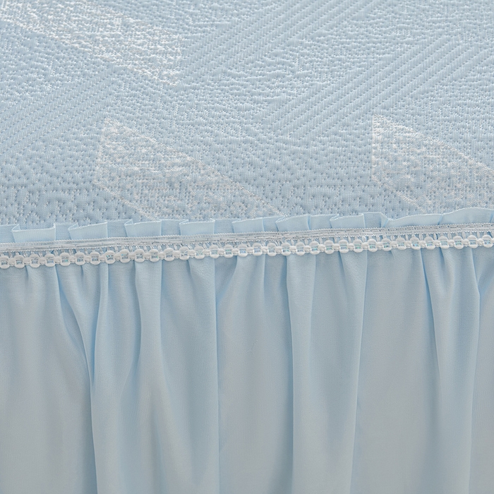 91家纺网 家纺一手货源 找家纺 绘萱家居 2026新款PE提花冰凉豆豆床裙款凉席席子凉席 帝塞纳-蓝