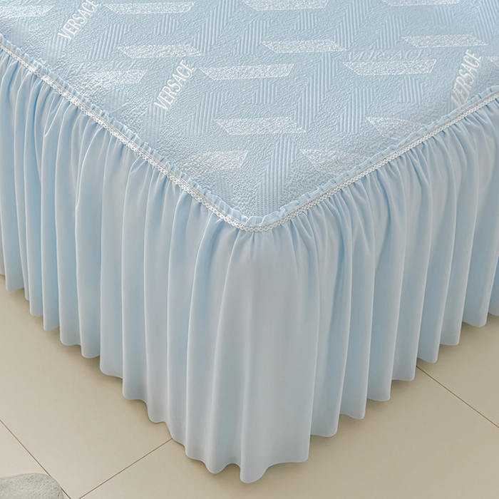 91家纺网 家纺一手货源 找家纺 绘萱家居 2026新款PE提花冰凉豆豆床裙款凉席席子凉席 帝塞纳-蓝