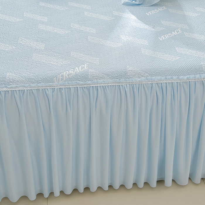 91家纺网 家纺一手货源 找家纺 绘萱家居 2026新款PE提花冰凉豆豆床裙款凉席席子凉席 帝塞纳-蓝