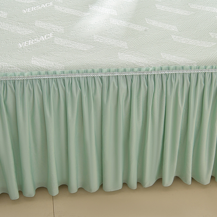 91家纺网 家纺一手货源 找家纺 绘萱家居 2026新款PE提花冰凉豆豆床裙款凉席席子凉席 帝塞纳-绿