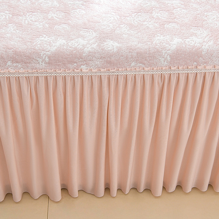 91家纺网 家纺一手货源 找家纺 绘萱家居 2026新款PE提花冰凉豆豆床裙款凉席席子凉席 浅雾玫瑰-粉