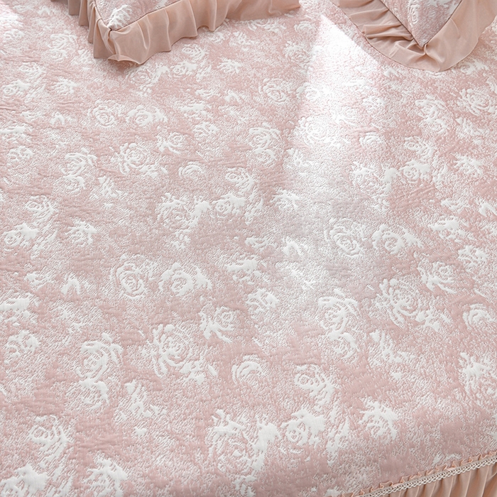 91家纺网 家纺一手货源 找家纺 绘萱家居 2026新款PE提花冰凉豆豆床裙款凉席席子凉席 浅雾玫瑰-粉