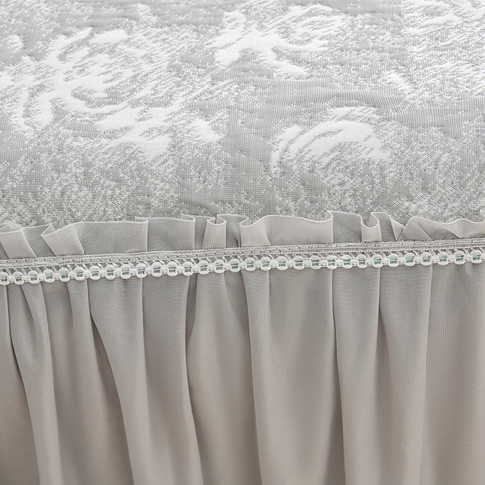 91家纺网 家纺一手货源 找家纺 绘萱家居 2026新款PE提花冰凉豆豆床裙款凉席席子凉席 浅雾玫瑰-灰