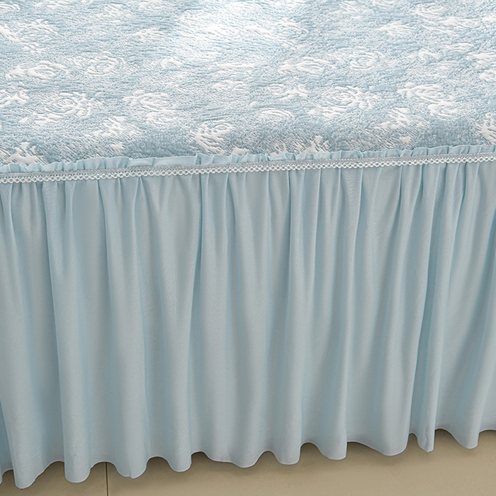 91家纺网 家纺一手货源 找家纺 绘萱家居 2026新款PE提花冰凉豆豆床裙款凉席席子凉席 浅雾玫瑰-蓝