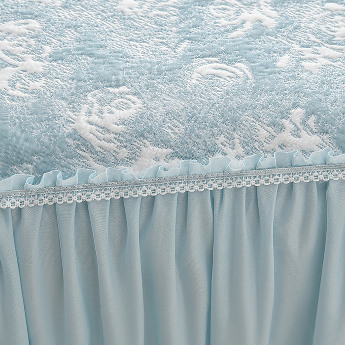 91家纺网 家纺一手货源 找家纺 绘萱家居 2026新款PE提花冰凉豆豆床裙款凉席席子凉席 浅雾玫瑰-蓝