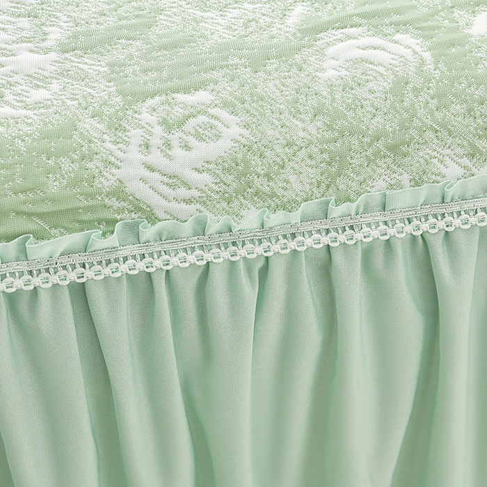 91家纺网 家纺一手货源 找家纺 绘萱家居 2026新款PE提花冰凉豆豆床裙款凉席席子凉席 浅雾玫瑰-绿