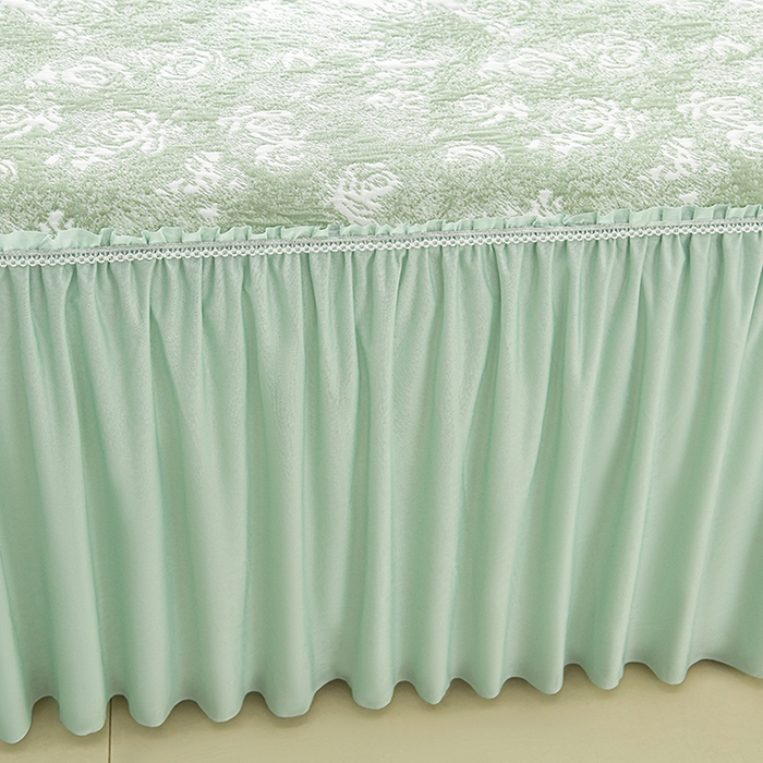 91家纺网 家纺一手货源 找家纺 绘萱家居 2026新款PE提花冰凉豆豆床裙款凉席席子凉席 浅雾玫瑰-绿