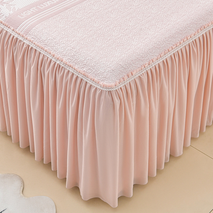 91家纺网 家纺一手货源 找家纺 绘萱家居 2026新款PE提花冰凉豆豆床裙款凉席席子凉席 清风叶蔓-粉