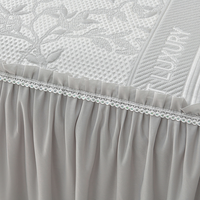 91家纺网 家纺一手货源 找家纺 绘萱家居 2026新款PE提花冰凉豆豆床裙款凉席席子凉席 清风叶蔓-灰