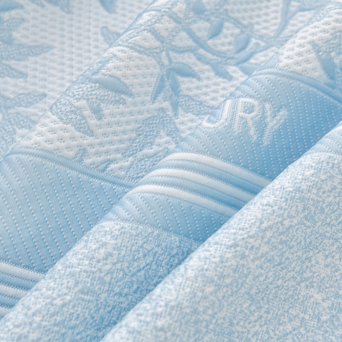 91家纺网 家纺一手货源 找家纺 绘萱家居 2026新款PE提花冰凉豆豆床裙款凉席席子凉席 清风叶蔓-蓝