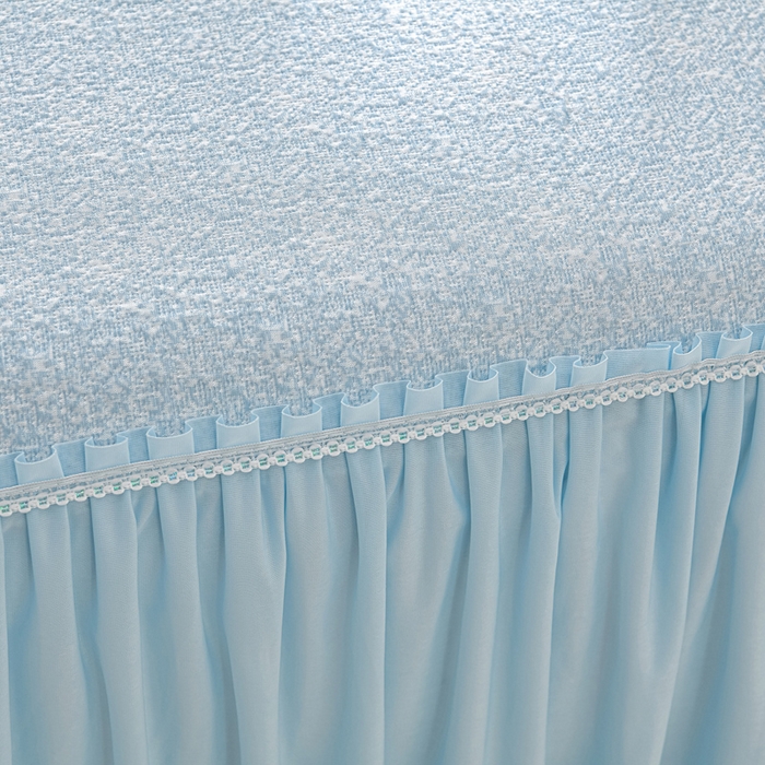 91家纺网 家纺一手货源 找家纺 绘萱家居 2026新款PE提花冰凉豆豆床裙款凉席席子凉席 清风叶蔓-蓝