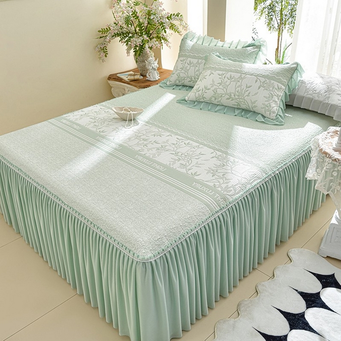 绘萱家居 2026新款PE提花冰凉豆豆床裙款凉席席子凉席 清风叶蔓-绿