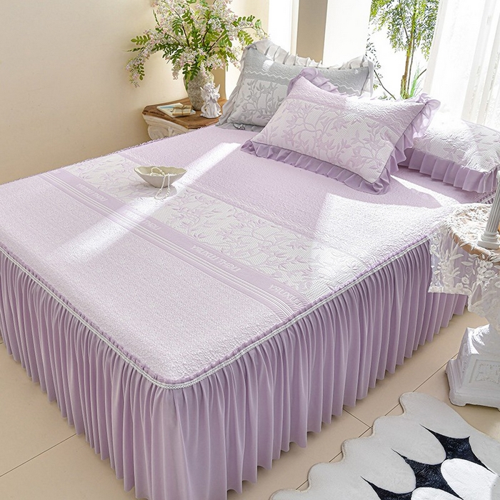 绘萱家居 2026新款PE提花冰凉豆豆床裙款凉席席子凉席 清风叶蔓-紫