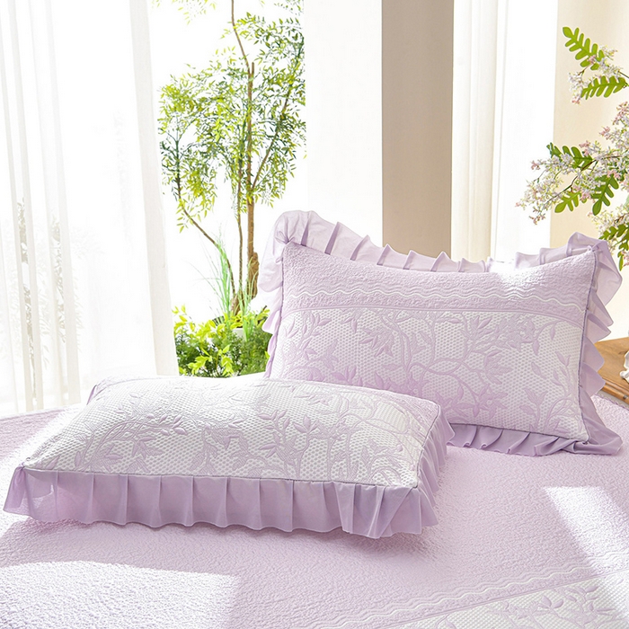 91家纺网 家纺一手货源 找家纺 绘萱家居 2026新款PE提花冰凉豆豆床裙款凉席席子凉席 清风叶蔓-紫