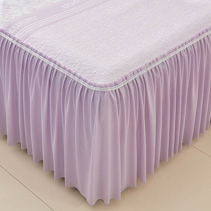 91家纺网 家纺一手货源 找家纺 绘萱家居 2026新款PE提花冰凉豆豆床裙款凉席席子凉席 清风叶蔓-紫