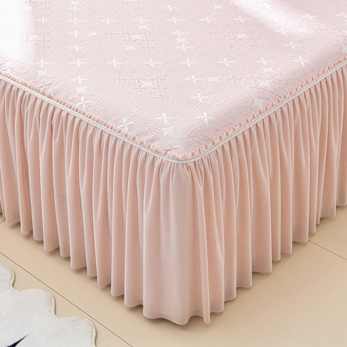 91家纺网 家纺一手货源 找家纺 绘萱家居 2026新款PE提花冰凉豆豆床裙款凉席席子凉席 星愿-粉