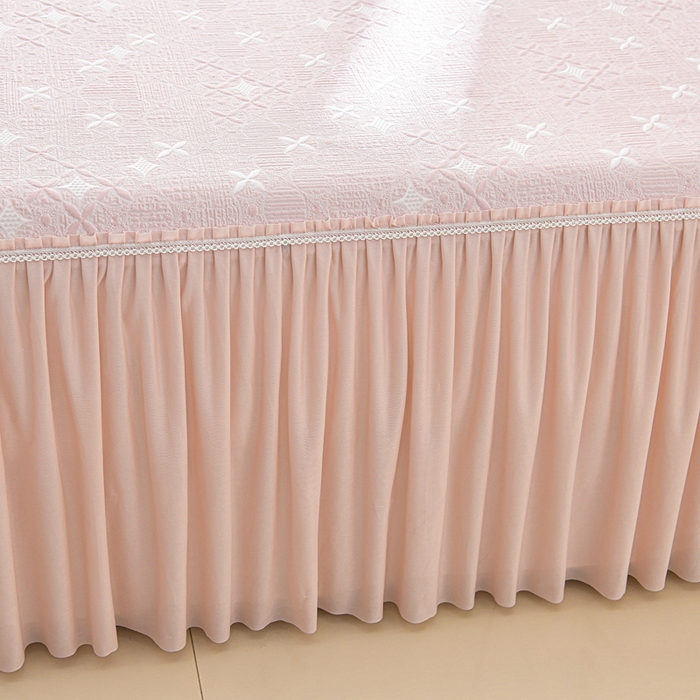 91家纺网 家纺一手货源 找家纺 绘萱家居 2026新款PE提花冰凉豆豆床裙款凉席席子凉席 星愿-粉