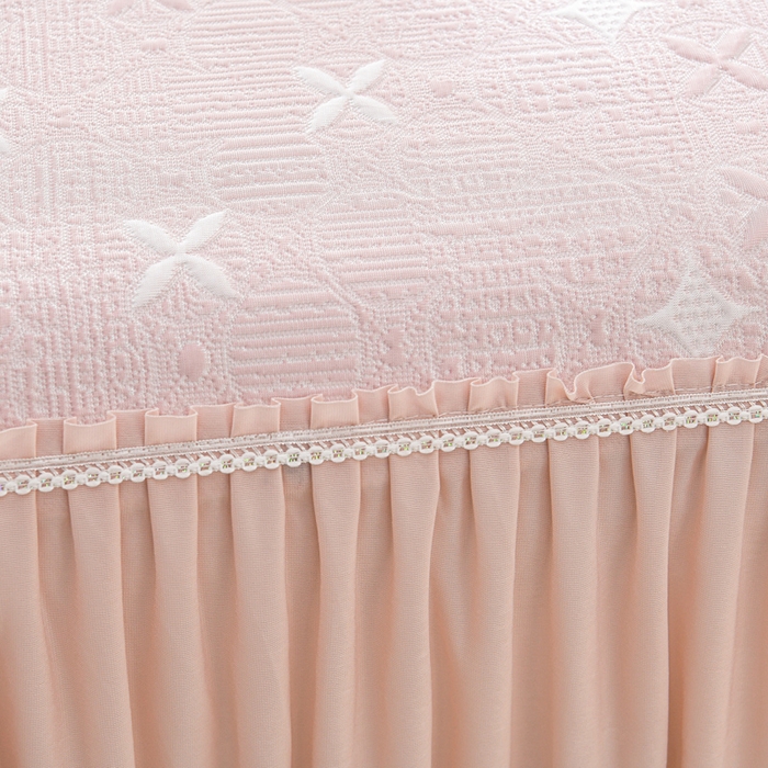 91家纺网 家纺一手货源 找家纺 绘萱家居 2026新款PE提花冰凉豆豆床裙款凉席席子凉席 星愿-粉