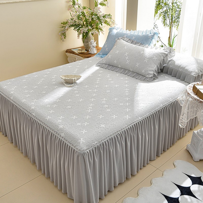 绘萱家居 2026新款PE提花冰凉豆豆床裙款凉席席子凉席 星愿-灰