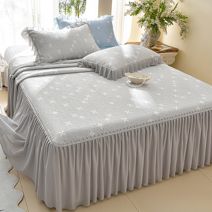 91家纺网 家纺一手货源 找家纺 绘萱家居 2026新款PE提花冰凉豆豆床裙款凉席席子凉席 星愿-灰