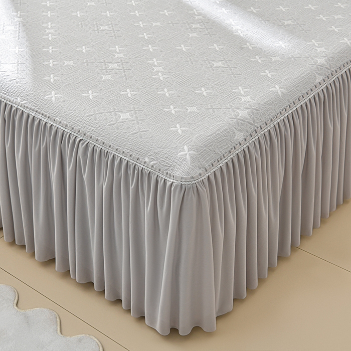 91家纺网 家纺一手货源 找家纺 绘萱家居 2026新款PE提花冰凉豆豆床裙款凉席席子凉席 星愿-灰