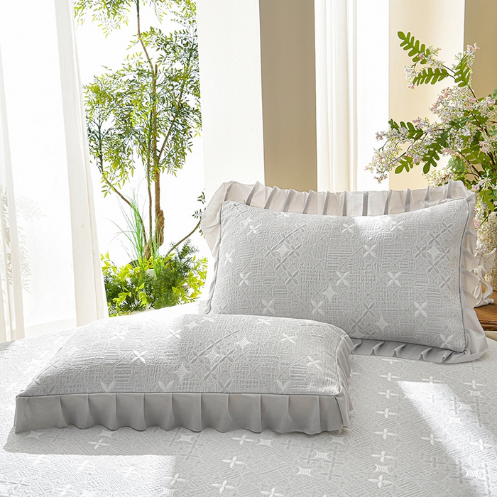 91家纺网 家纺一手货源 找家纺 绘萱家居 2026新款PE提花冰凉豆豆床裙款凉席席子凉席 星愿-灰