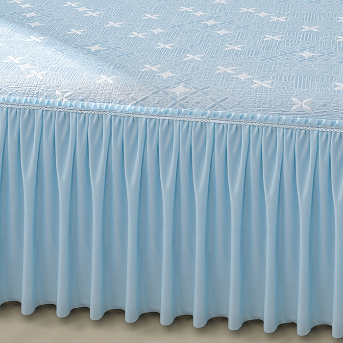 91家纺网 家纺一手货源 找家纺 绘萱家居 2026新款PE提花冰凉豆豆床裙款凉席席子凉席 星愿-蓝