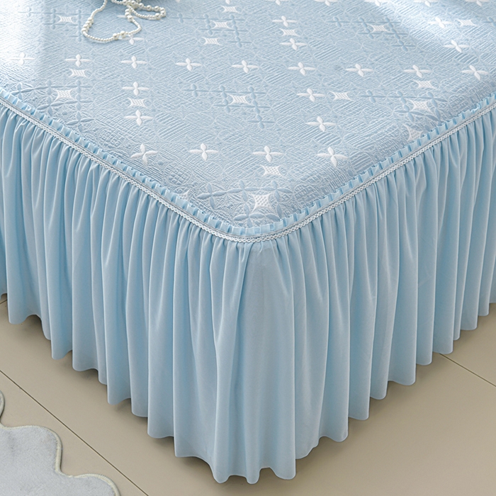 91家纺网 家纺一手货源 找家纺 绘萱家居 2026新款PE提花冰凉豆豆床裙款凉席席子凉席 星愿-蓝