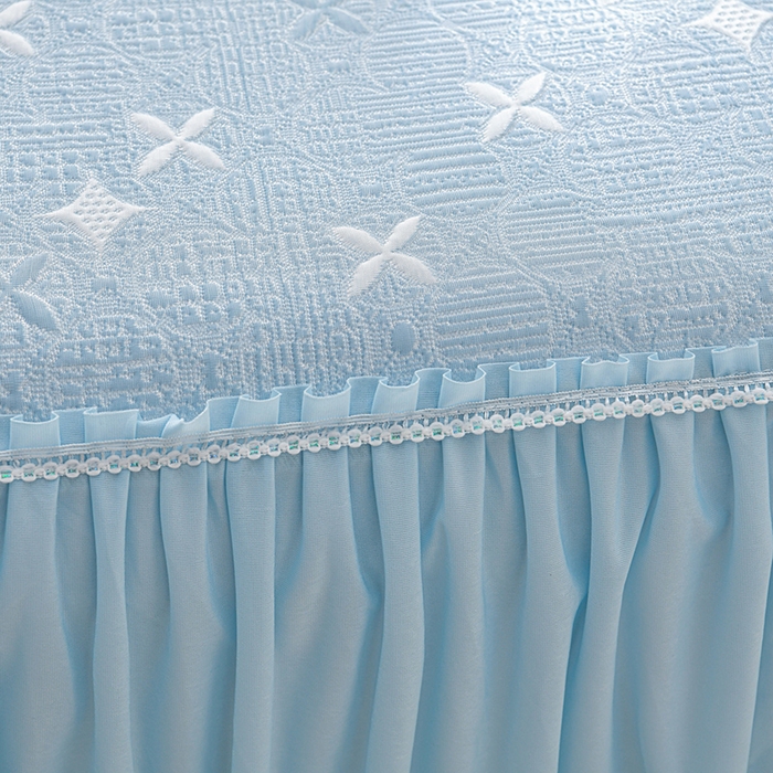 91家纺网 家纺一手货源 找家纺 绘萱家居 2026新款PE提花冰凉豆豆床裙款凉席席子凉席 星愿-蓝