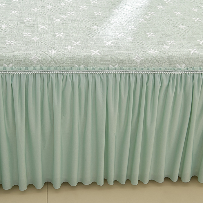 91家纺网 家纺一手货源 找家纺 绘萱家居 2026新款PE提花冰凉豆豆床裙款凉席席子凉席 星愿-绿