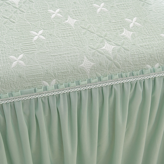 91家纺网 家纺一手货源 找家纺 绘萱家居 2026新款PE提花冰凉豆豆床裙款凉席席子凉席 星愿-绿