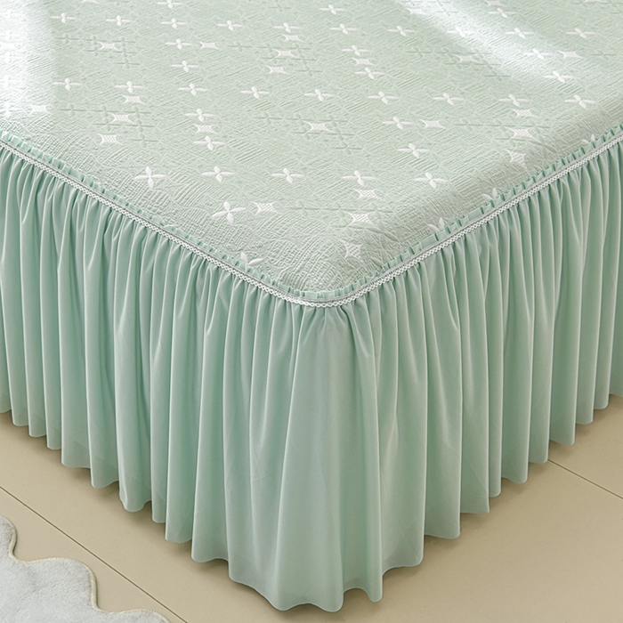 91家纺网 家纺一手货源 找家纺 绘萱家居 2026新款PE提花冰凉豆豆床裙款凉席席子凉席 星愿-绿