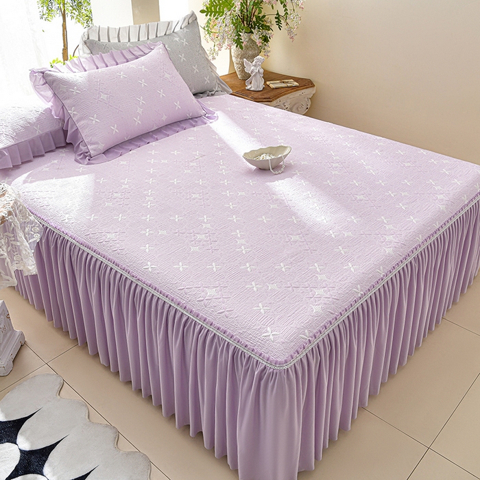 91家纺网 家纺一手货源 找家纺 绘萱家居 2026新款PE提花冰凉豆豆床裙款凉席席子凉席 星愿-紫