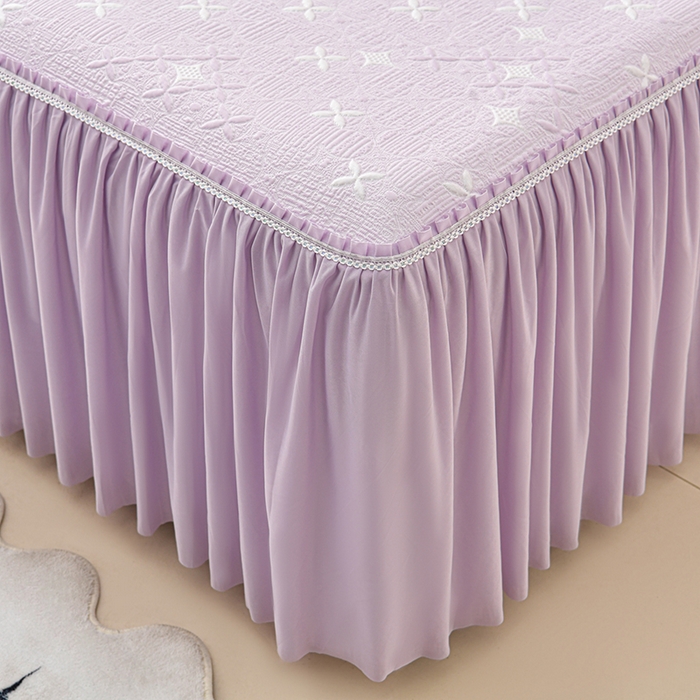 91家纺网 家纺一手货源 找家纺 绘萱家居 2026新款PE提花冰凉豆豆床裙款凉席席子凉席 星愿-紫