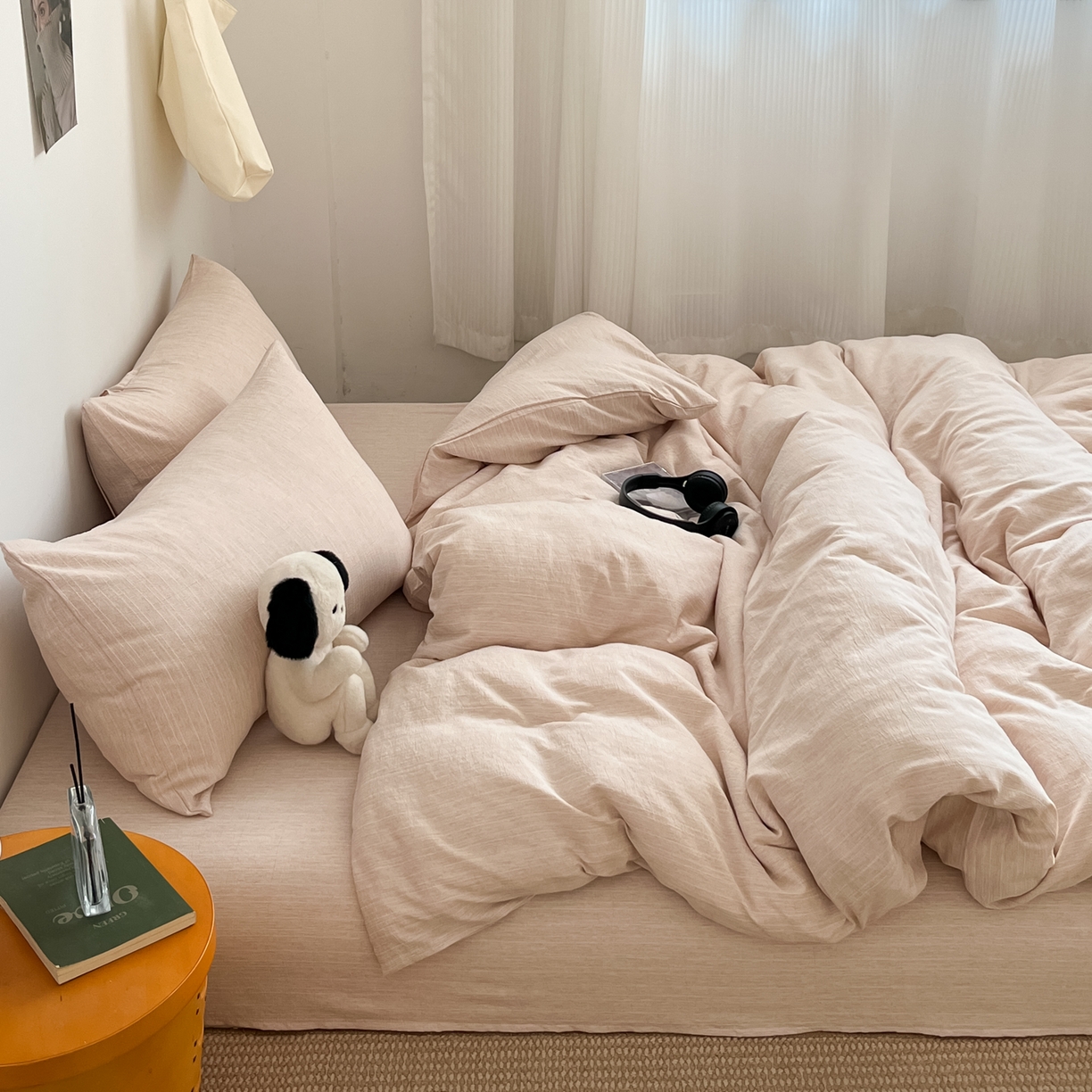 91家纺网 家纺一手货源 找家纺 （总）蓝极人 2026新款色织水洗麻纯色四件套