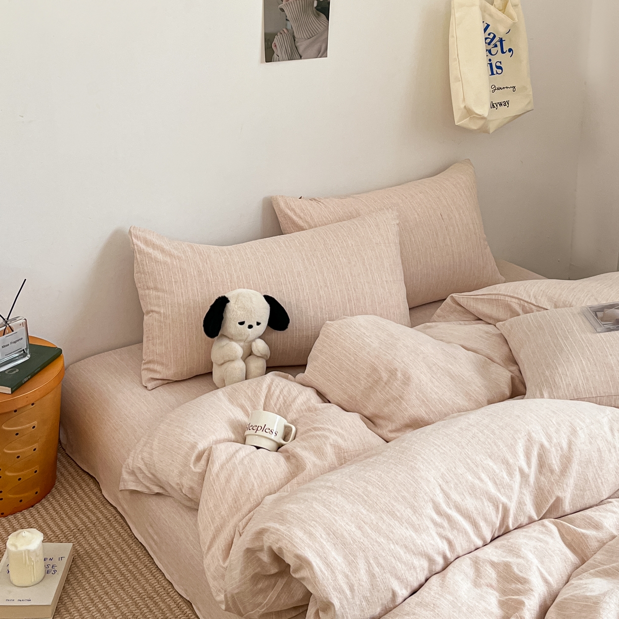 91家纺网 家纺一手货源 找家纺 （总）蓝极人 2026新款色织水洗麻纯色四件套