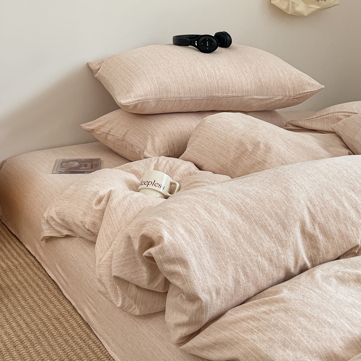 91家纺网 家纺一手货源 找家纺 （总）蓝极人 2026新款色织水洗麻纯色四件套