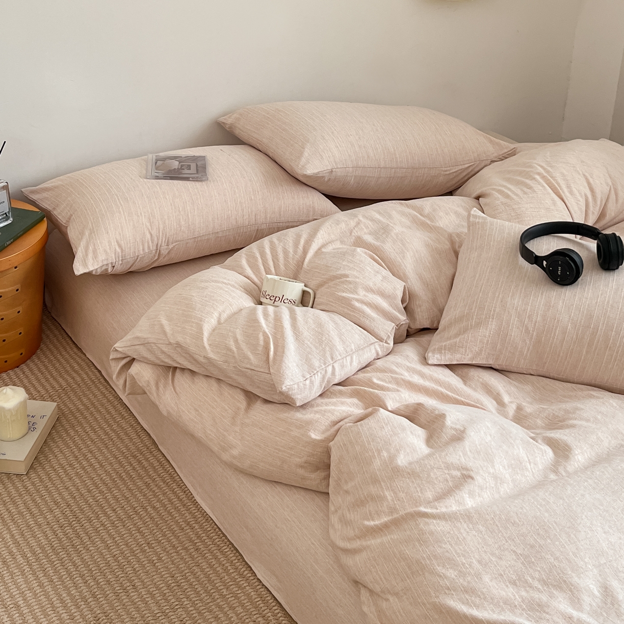 91家纺网 家纺一手货源 找家纺 （总）蓝极人 2026新款色织水洗麻纯色四件套