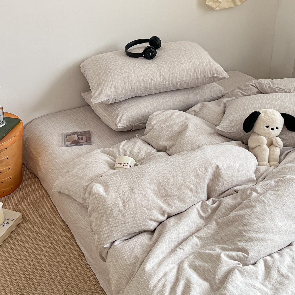 91家纺网 家纺一手货源 找家纺 （总）蓝极人 2026新款色织水洗麻纯色四件套