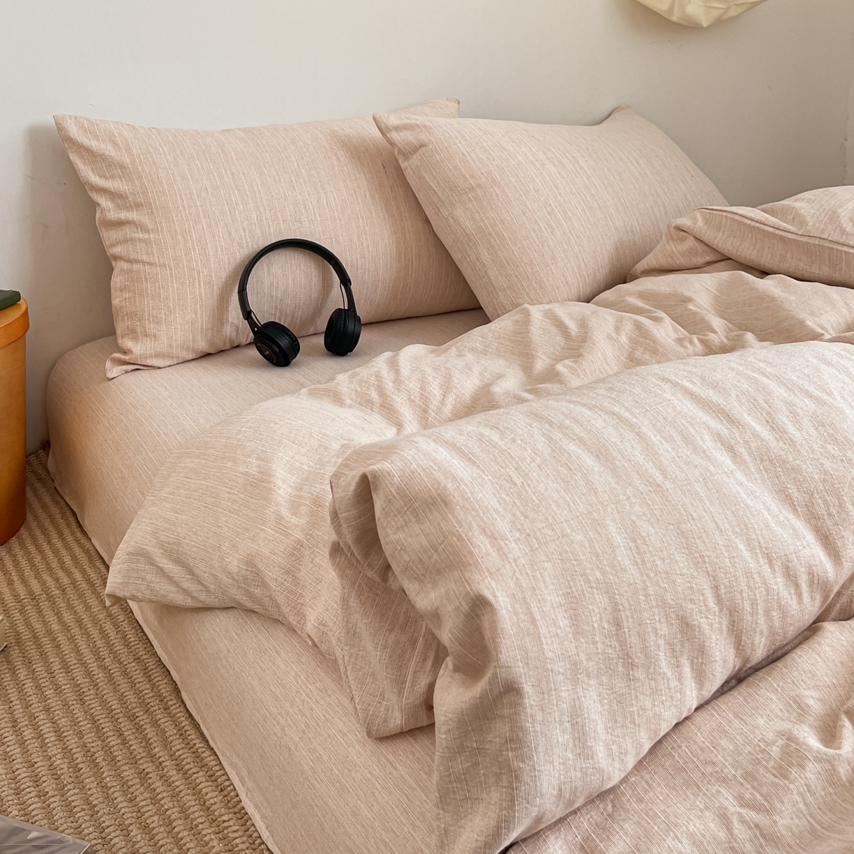 91家纺网 家纺一手货源 找家纺 （总）蓝极人 2026新款色织水洗麻纯色四件套