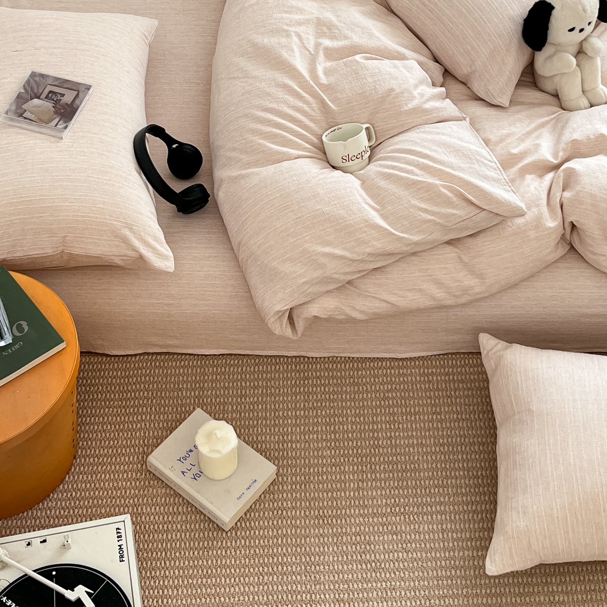 91家纺网 家纺一手货源 找家纺 （总）蓝极人 2026新款色织水洗麻纯色四件套