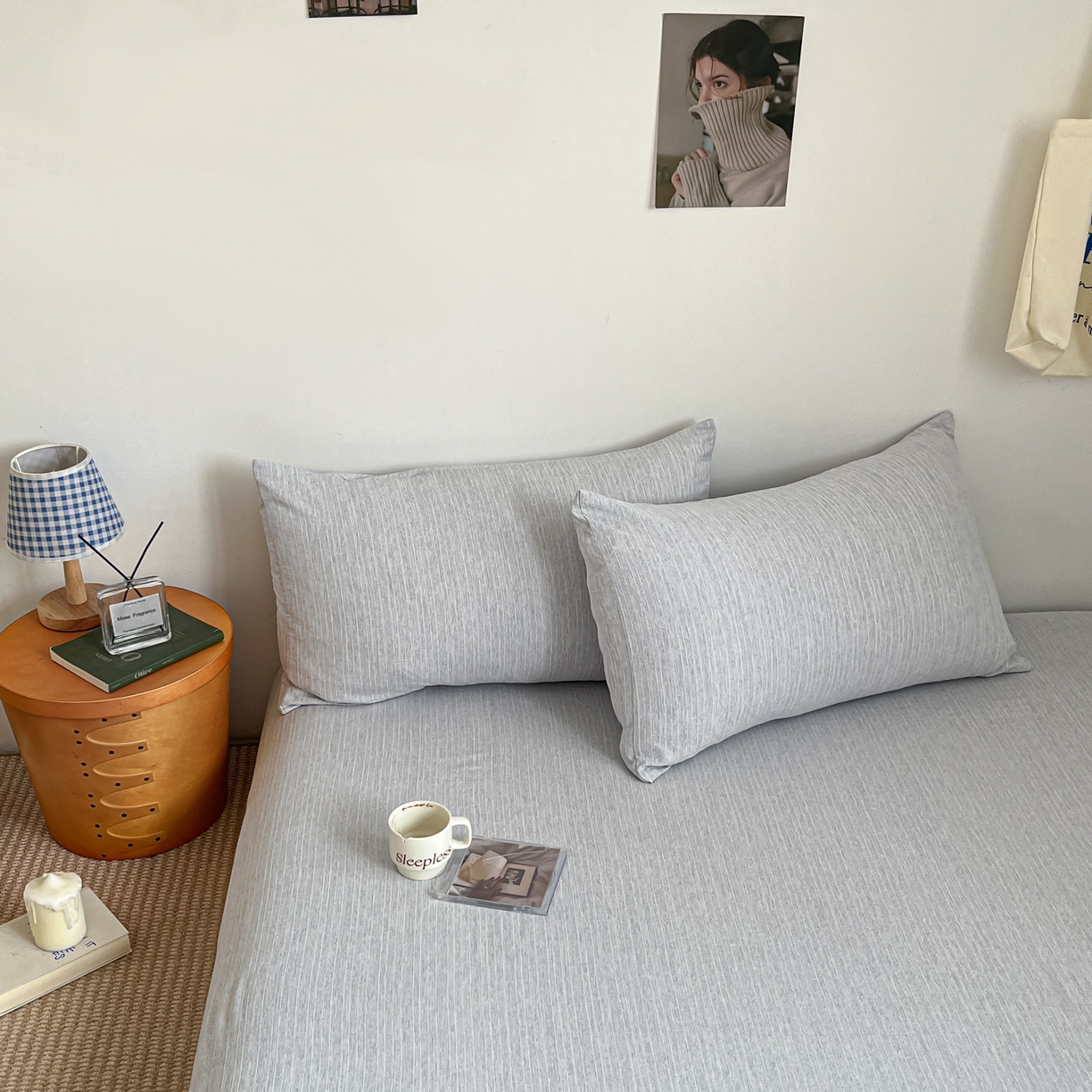 91家纺网 家纺一手货源 找家纺 蓝极人 2026新款色织水洗麻纯色四件套 牛仔蓝