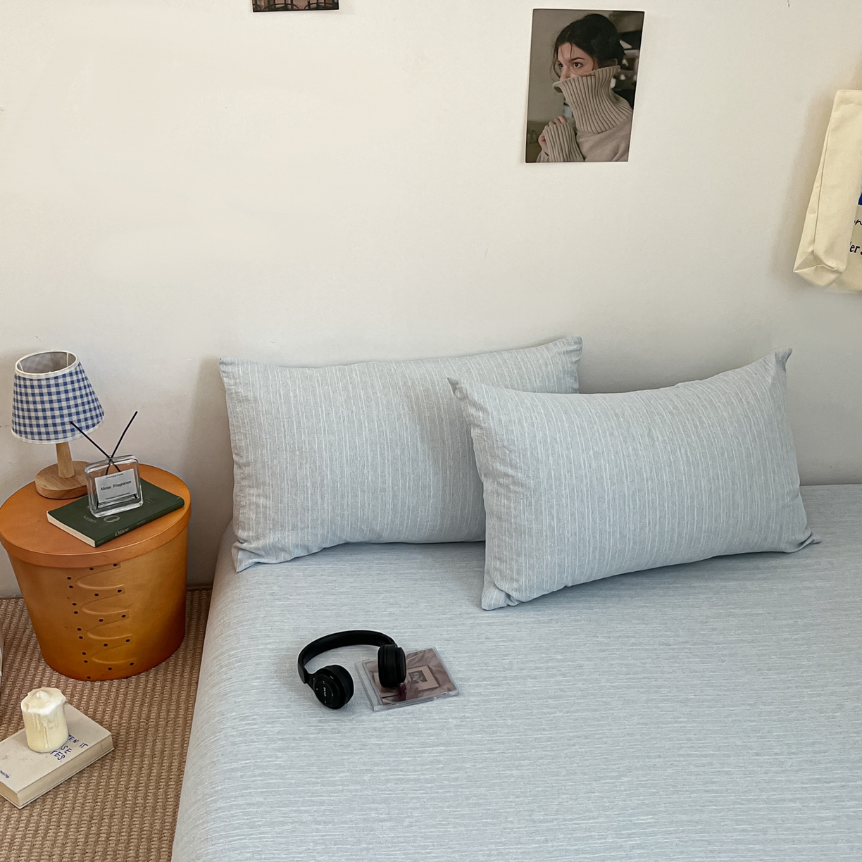 91家纺网 家纺一手货源 找家纺 蓝极人 2026新款色织水洗麻纯色四件套 湖水蓝