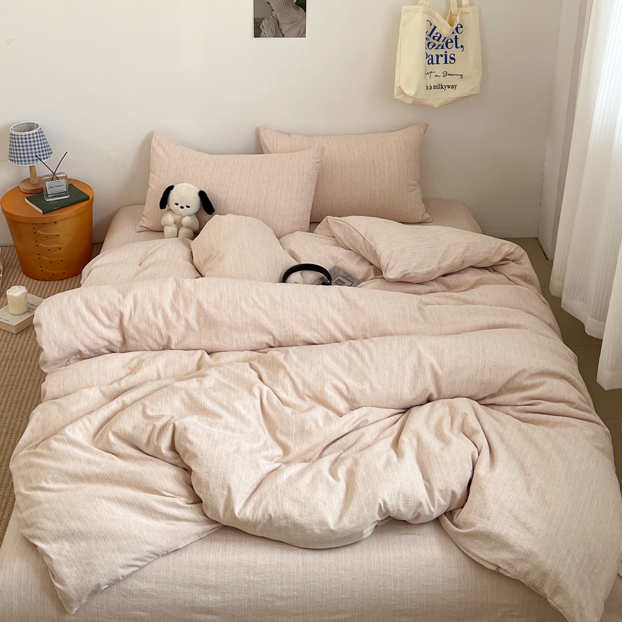 91家纺网 家纺一手货源 找家纺 蓝极人 2026新款色织水洗麻纯色四件套 晨曦黄