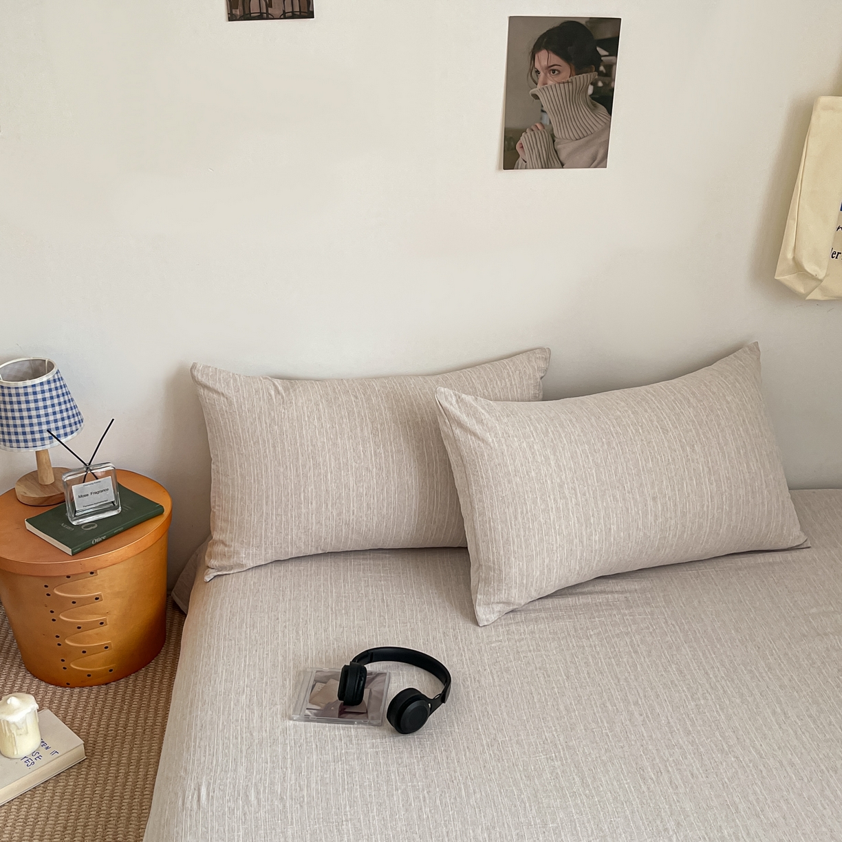 91家纺网 家纺一手货源 找家纺 蓝极人 2026新款色织水洗麻纯色四件套 烟茶