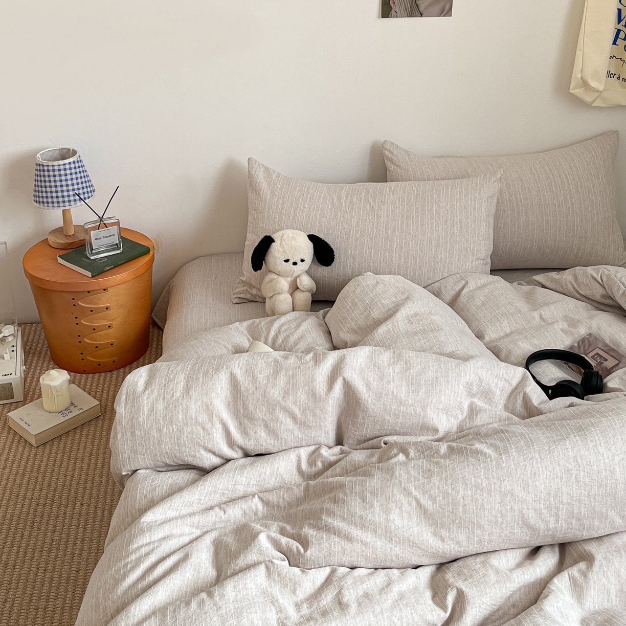 91家纺网 家纺一手货源 找家纺 蓝极人 2026新款色织水洗麻纯色四件套 烟茶